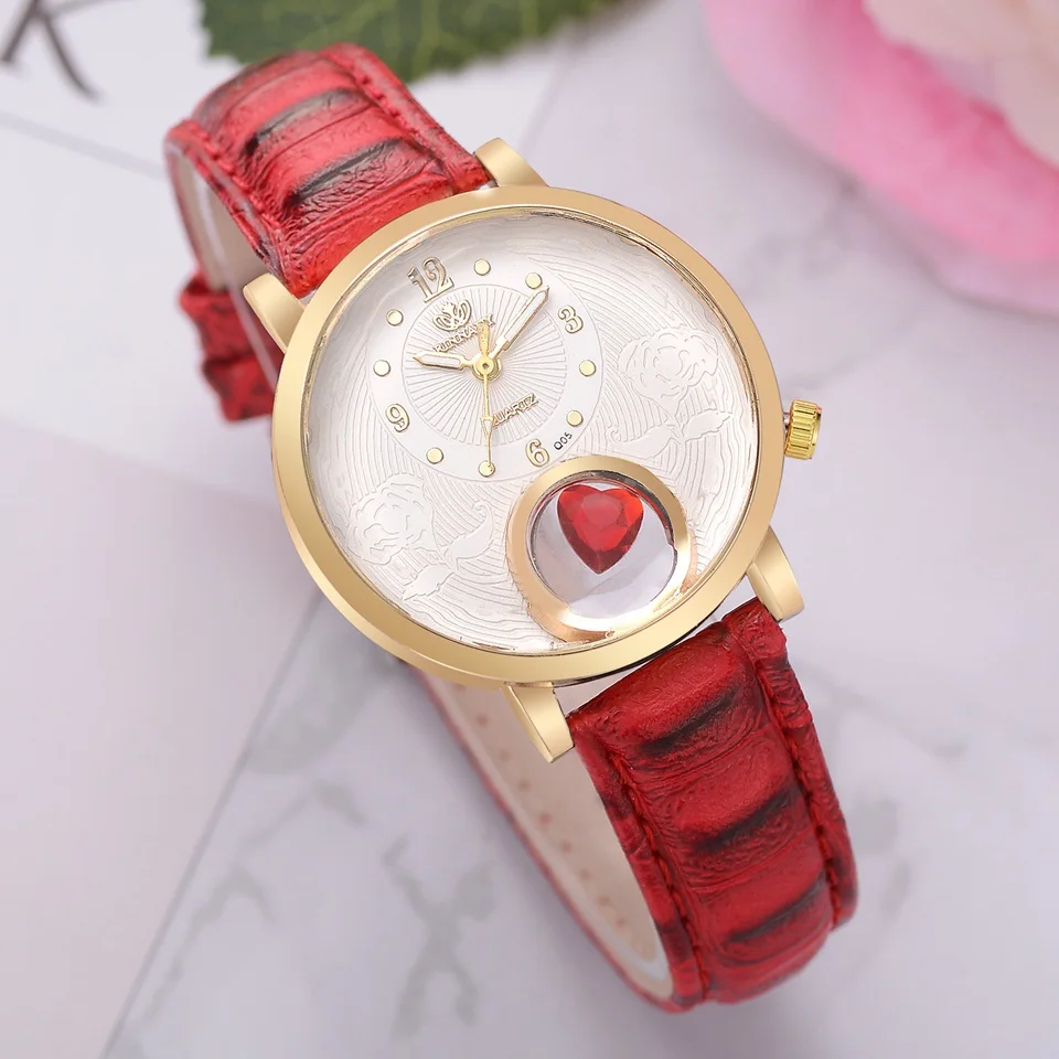 

Women Leather Strap Bracelet Watch Fashion Luxury Gold Creative Red Heart Sport Casual Dress Quartz Watch Relogio Feminino