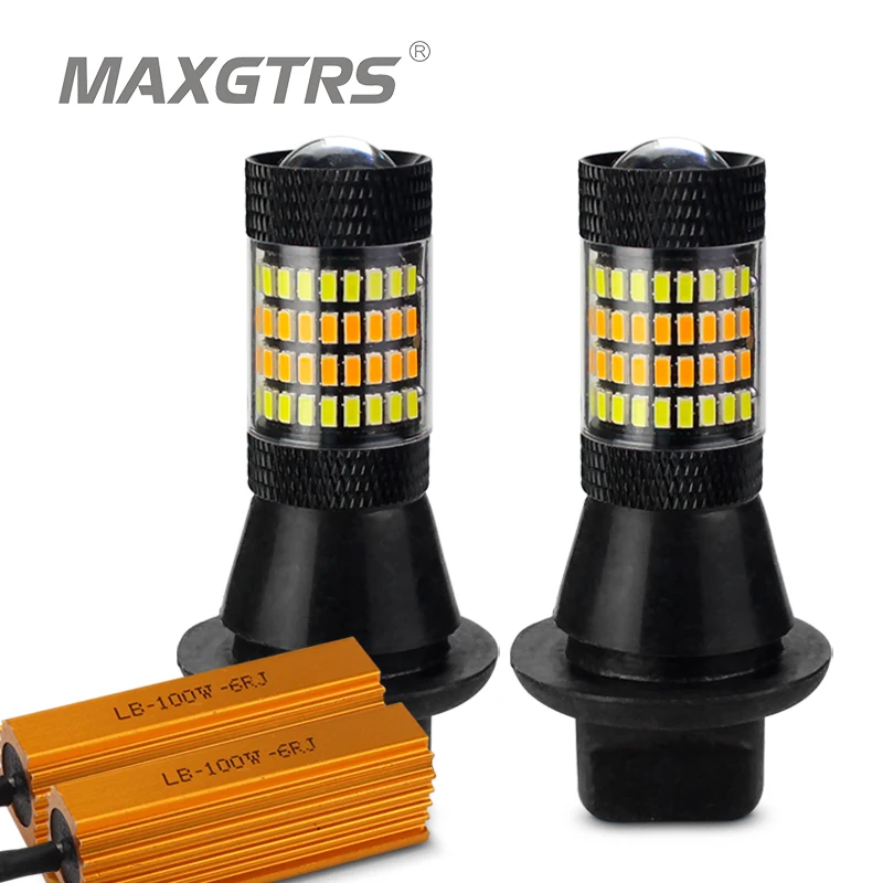 2x S25 P21W 1156 BA15S 96 SMD 3014 Автомобильный светодиодный светильник, дневной ходовой светильник+ сигнал поворота, двойной режим Canbus DRL, светодиодный, противотуманные, внешние огни