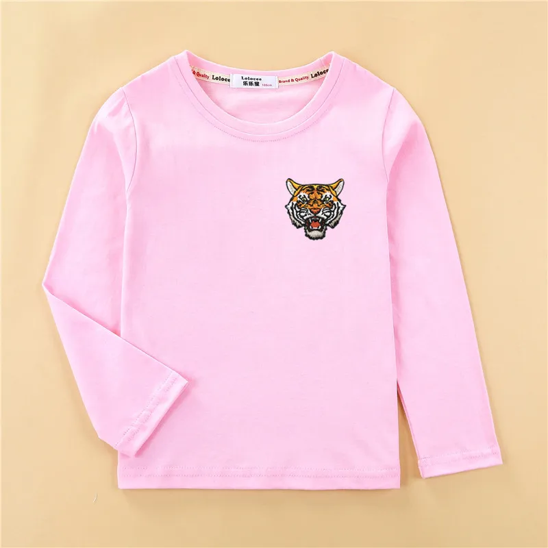 3D jaguar вышивкой детская одежда детская хлопковая рубашка с длинными рукавами осенний повседневный комплект одежды для маленьких мальчиков футболка Тигр знак футболки - Цвет: Pink1