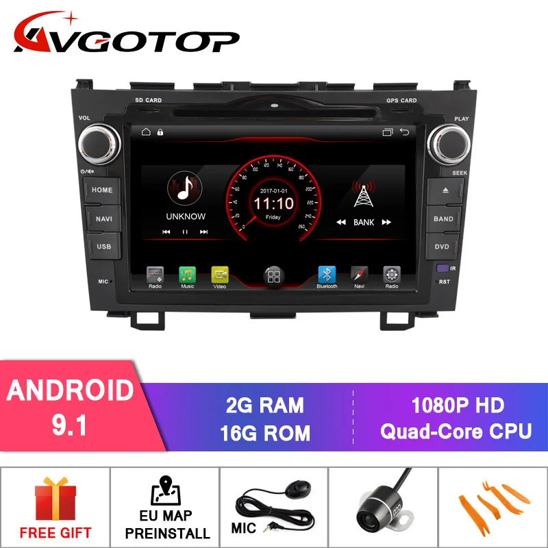 AVGOTOP Android 9 автомобильный Радио мультимедийный плеер для HONDA CRV автомобиля 2G 16G Bluetooth gps Видео Аудио