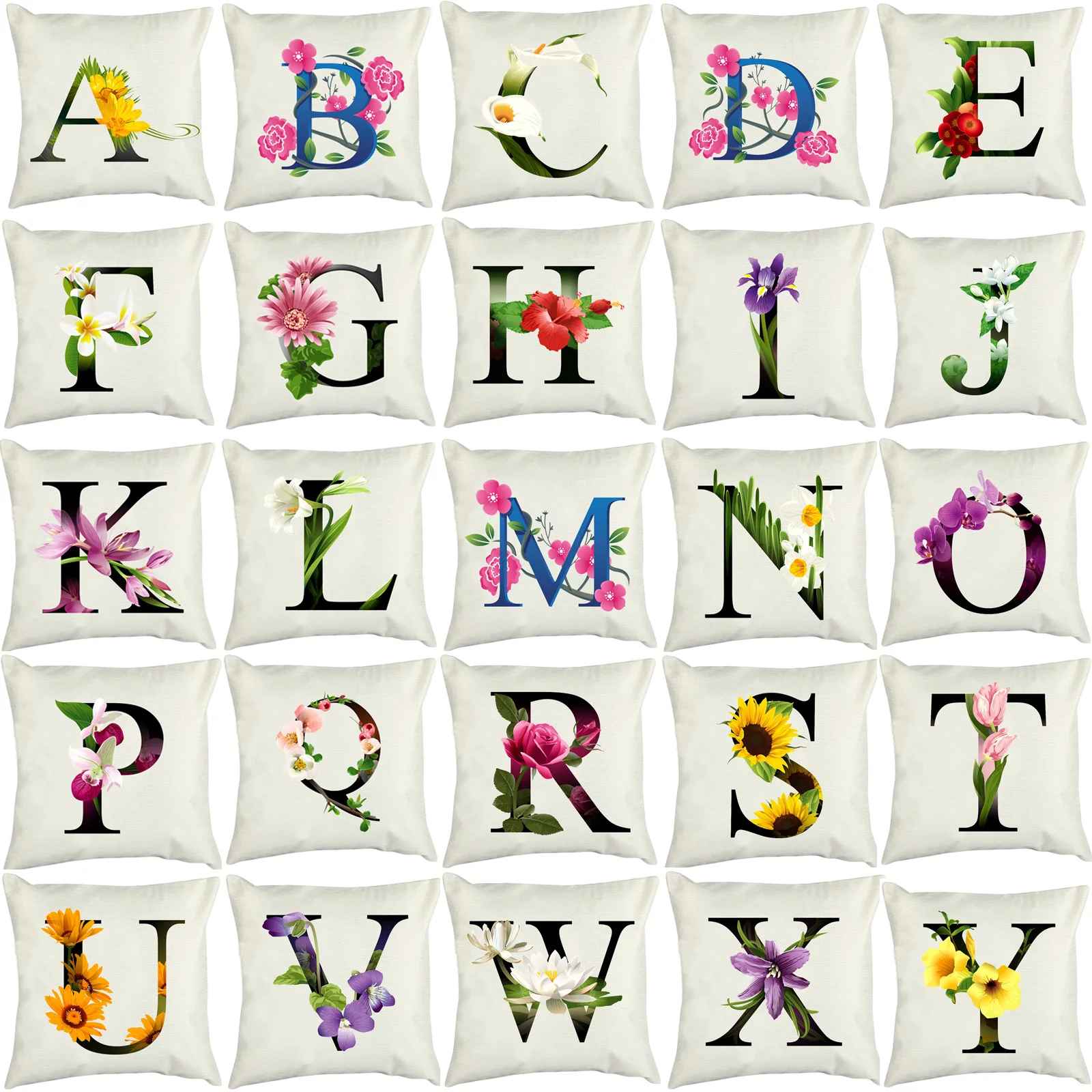 26 A-Z Letters Alphabet Pillowcase Printing Cotton Linen Pillow Case Throw Pillow Decorate Chair Cushion Case Pillowcase 45x45cm