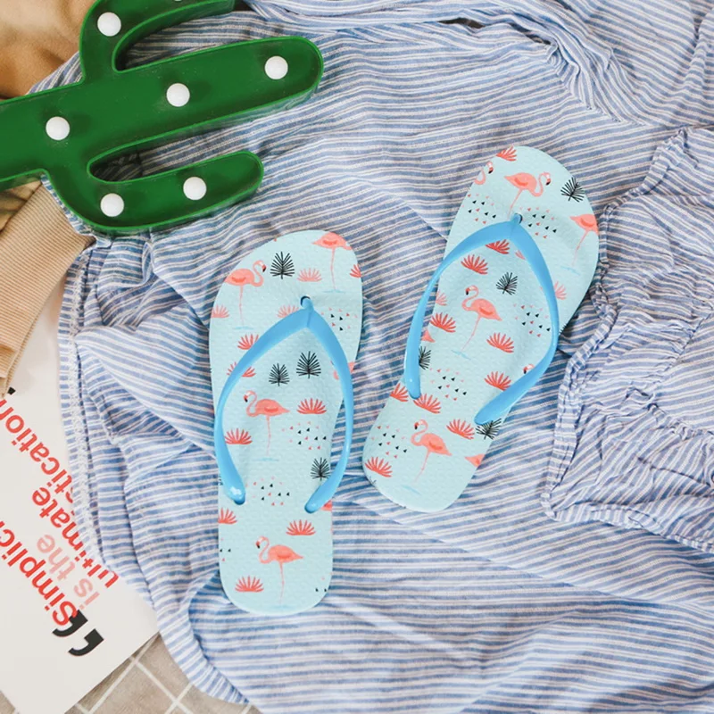 

Oeak Women Beach Flops Flamingos Slippers Ladies Shoes Woman House Pool Slippers Pink Flat