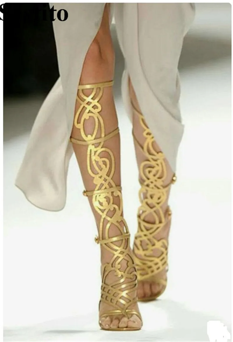 

Fashion Narrow Band Crystal Casual Shoes Summer Peep Toe Thin Heels Women Sandals Europe Zip High Heels Gold Hollow Women Shoes