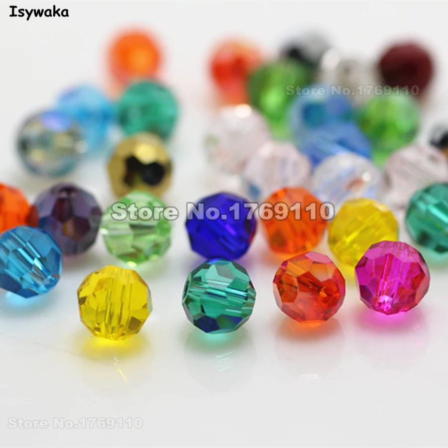 

Isywaka Sale 100pcs Mixed Color Round 6mm Austria Crystal Beads charm Glass Beads Loose Spacer Bead for DIY Jewelry Making