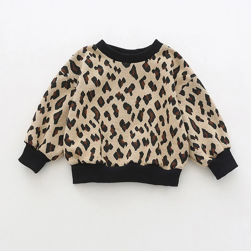 

2019 new fashion girls leopard pattern sweatshirts cotton long sleeve hoodies for baby girl spring and autumn clothes