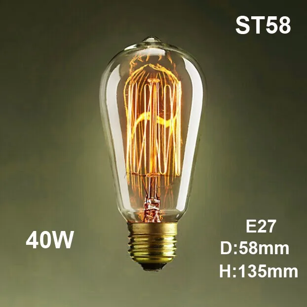CLAITE лампочка эдисона 40 Вт Ретро Винтаж T45 ST58 T11 T10 T185 T30 BT58 ST64 E27 110 V/220 промышленные лампы накаливания - Цвет: ST58 40W AC220V