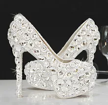 Seasons new bride wedding shoes glass slipper diamond inlaid silver handmade women wedding high-heeled waterproof