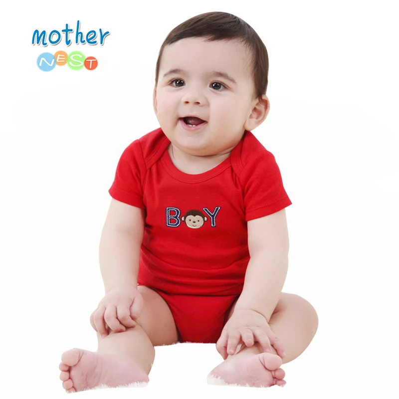Summer 2018 Baby Romper Red Monkey Embroidered Baby Boy Clothes Newborn Baby Romper Short Sleeve Underwear Cotton Costume