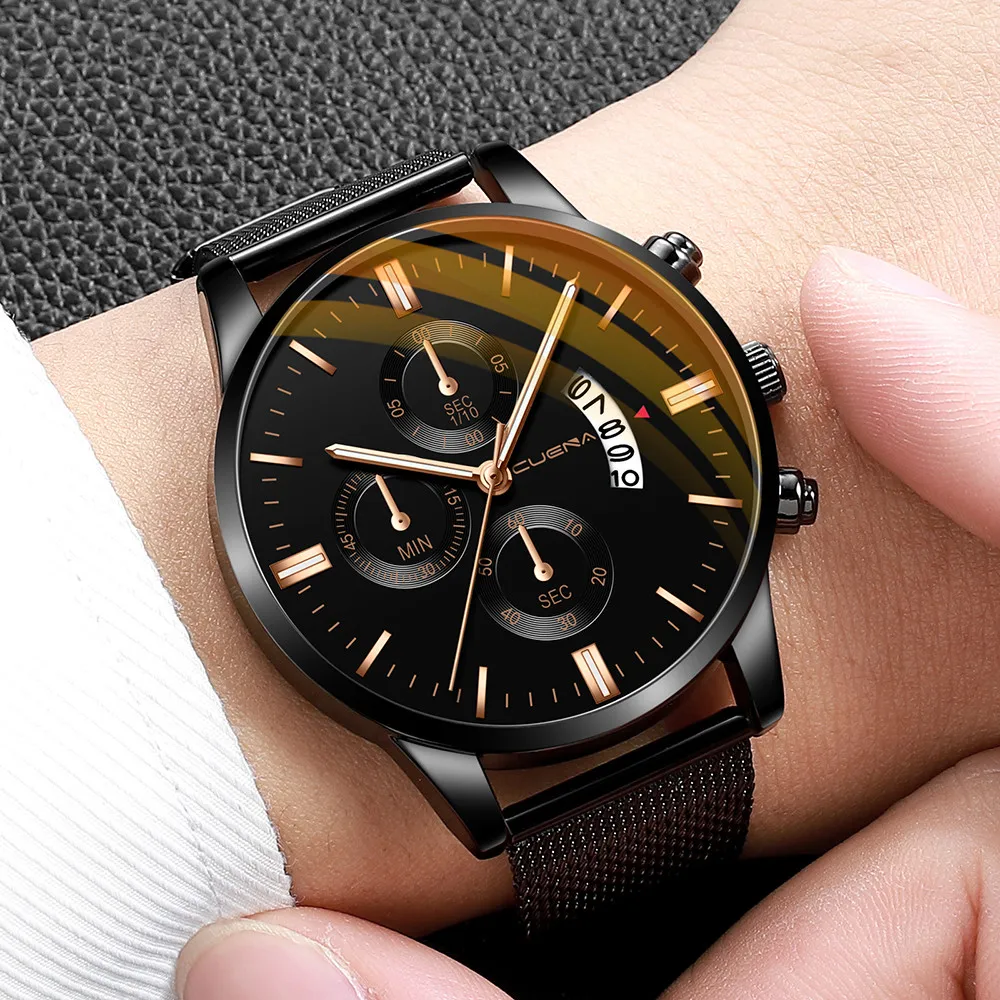 

Men's Business Date Leather Band Stainless Steel Case Watch Fashion Sport Analog Quartz Wrist Watch clock relogio masculino A40