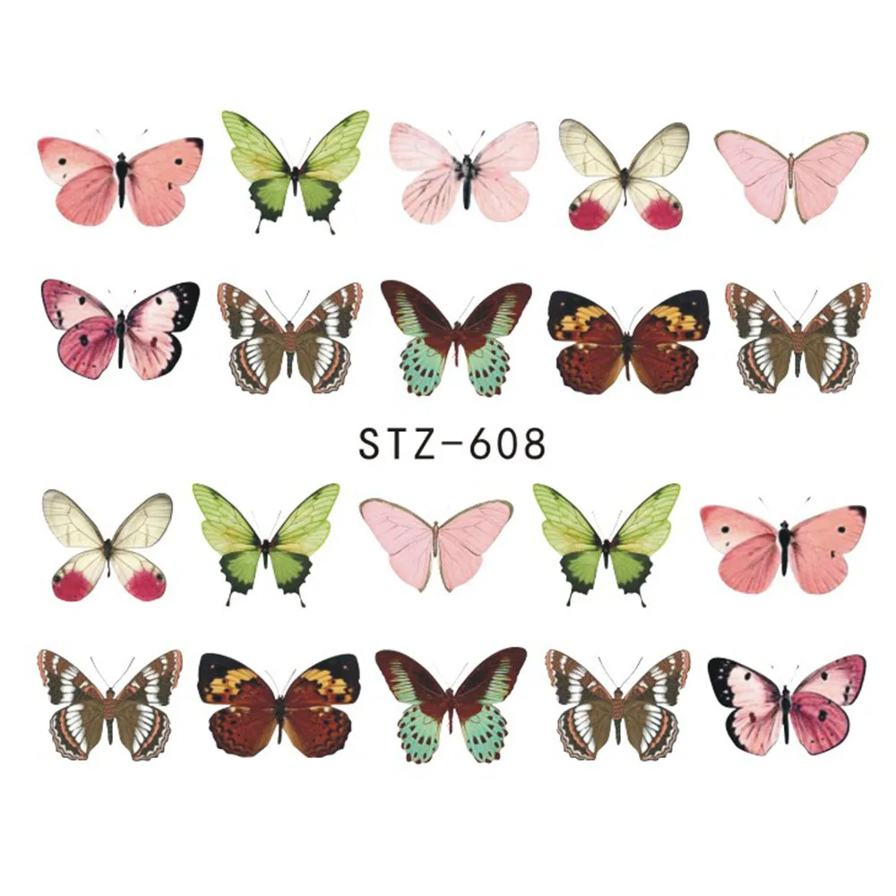 1 шт водяные наклейки для ногтей, наклейки для ногтей, бабочки, пчелы, лето, водяные знаки, клеящиеся ползунки, обертывания, украшения, BESTZ608-627 для маникюра - Цвет: STZ608