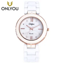 ONLYOU Women Watches Fashion Ceramic Watch Girls Elegant Bracelet Female Quartz Wristwatches Diamond Dress Clock White Unique