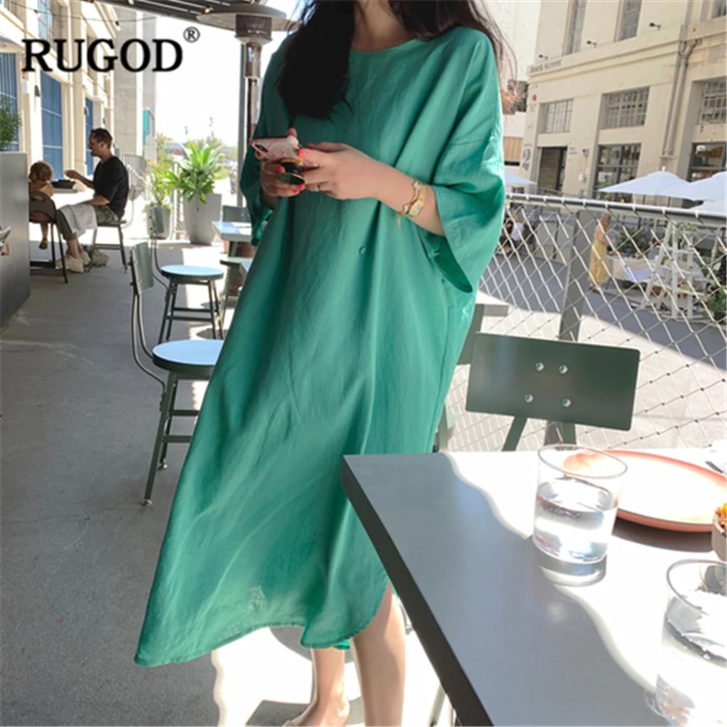 RUGOD 2019 Новое Женское однотонное свободное платье стильное на пуговицах с круглым