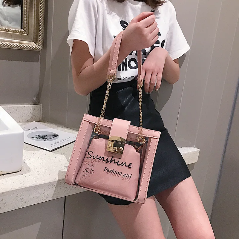 

Bolsos Fashion Transparent Bag Transverse Clear Summer Beach Bag Small Tote Shoulder Bag Women Crossbody Bags for women 2019 sac