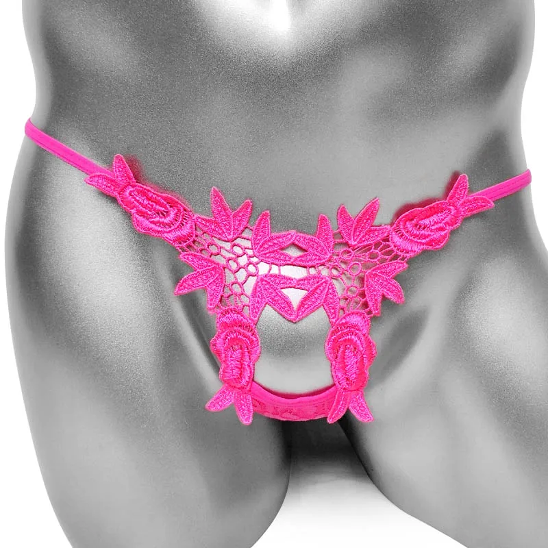 

Crotchless Sissy Thong Panties Underwear Sexy Gay Male Lingerie G string Floral Embroidery Low Rise Man Underpants Thongs