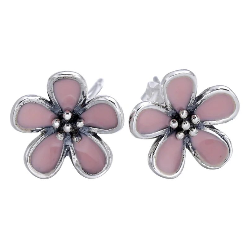 Buy New 925 Sterling Silver Earring Pink Enamel Cherry