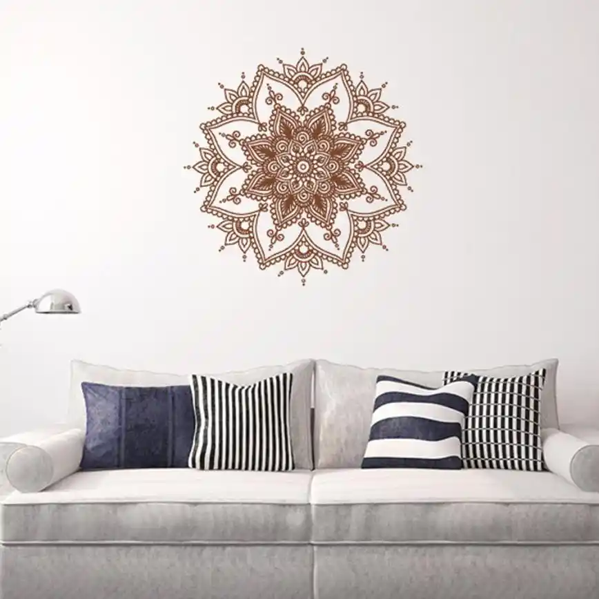 Mandala Menhdi Flor Adhesivo Con Diseno Para Pared Ornamento Om