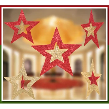 

5pcs Xmas Five-pointed Star Ceiling Ornaments Christmas Decorations for Home Party Christmas Tree Decorations Navidad 2018 DIY