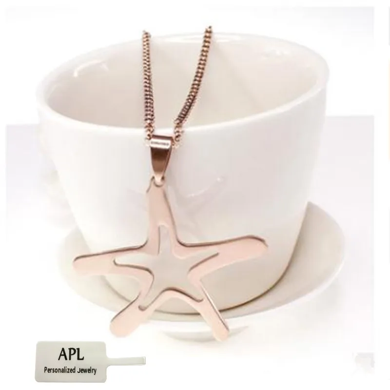 

APL - Popular Female Dropping Charm Rose Pentagon Simple Large Titanium Steel Necklace High Quality Jewelry