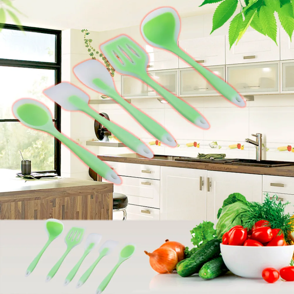 1Pc Hot Silicone 5 Piece Kitchen Cooking Utensil Set Heat Resistant Non Stick Tools
