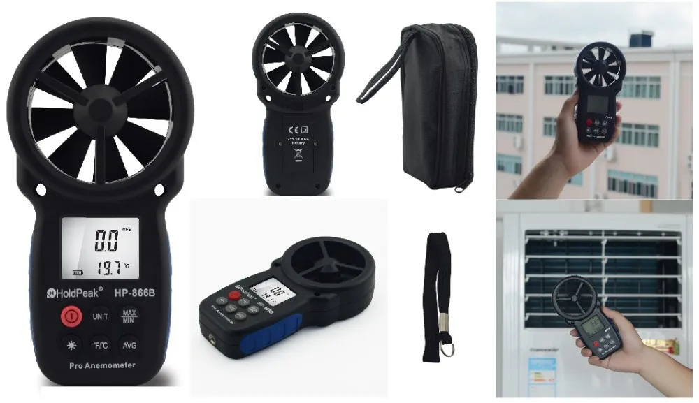 

HoldPeak Portable Digital Anemometer Handheld Wind Speed Air Flow Measuring Meter Backlight HoldPeak HP-866B Digital Anemometer