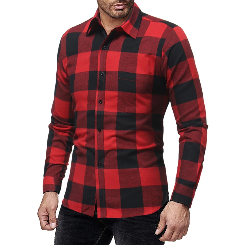 

Spring and Autumn New Classic Lattice Shirt Men's Leisure Long-sleeved Turn-collar Single-row Button Shirt Men's Stylish