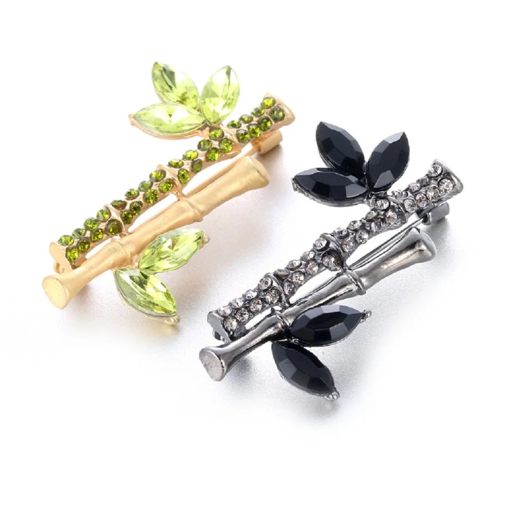 

Chinese Style Metal Bamboo Zircon Brooch Pin CZ Crystal Rhinestone Plant Shaped Garment Unisex Accessory