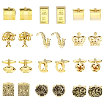 

MeMolissa Free shipping Fashion Gold Laser Cufflink Cuff Link 1 Pair suona / lette / knot Luxury High-grade jewelry Men's gifts