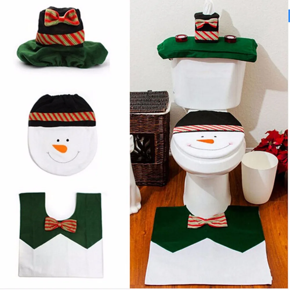 8 Pcs Lot Toilet Seat Cover Floor Rug Water Tank Christmas Snowman Bathroom Decoration 3 Piece Set Enfeite De Natal