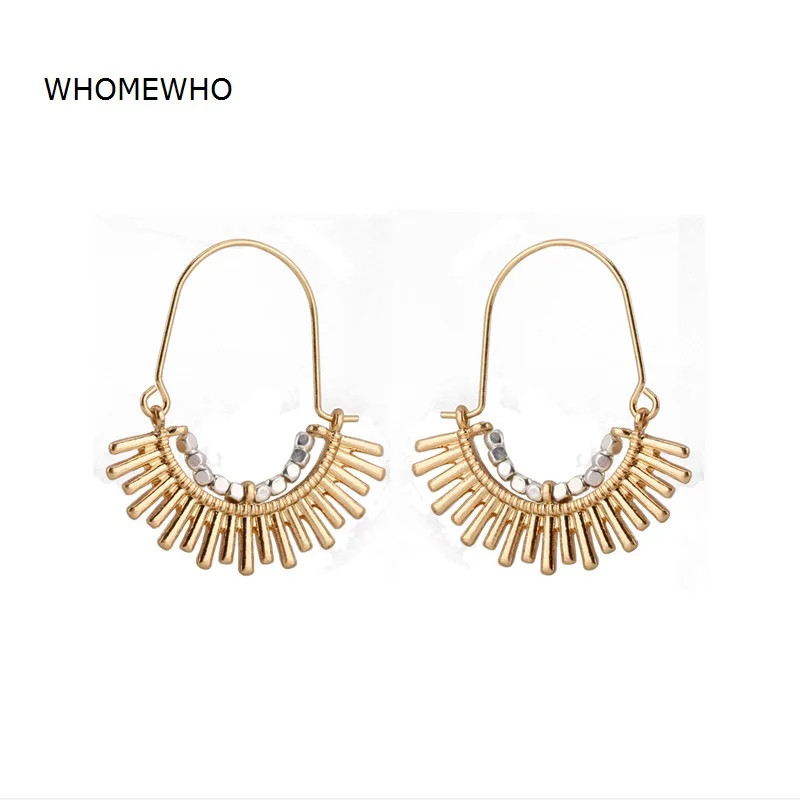 

Gold Silver Two Tone Handmade Square Beaded Geometric Fan Drop Earrings Fashion Chic Wired Christmas Xmas Ear Jewelry Gifts New