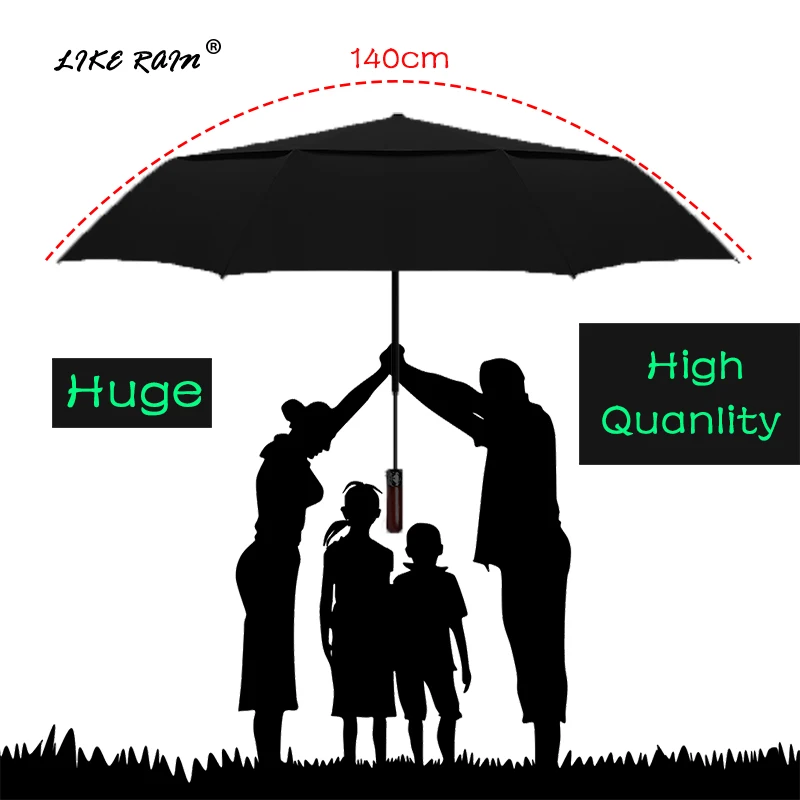 LIKE RAIN 140 см большой мужской бизнес автоматический зонтик дождь женщин Сильный ветрозащитный двойной слой складной солнцезащитный Зонт UBY30