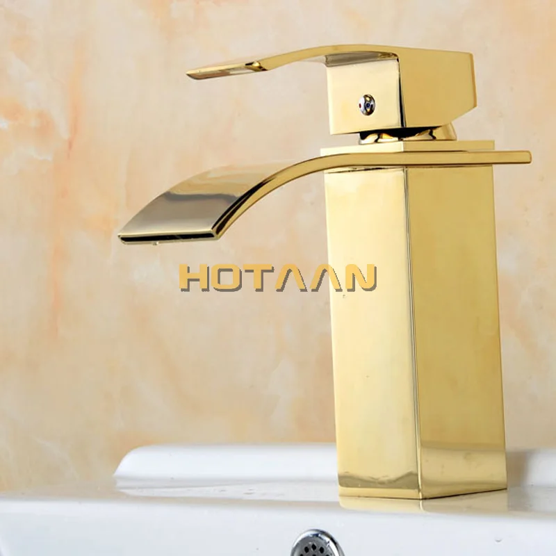 Водопад квадратный смеситель для ванной комнаты с золотой отделкой латунный смеситель с керамическим torneiras para banheiro YT-5071