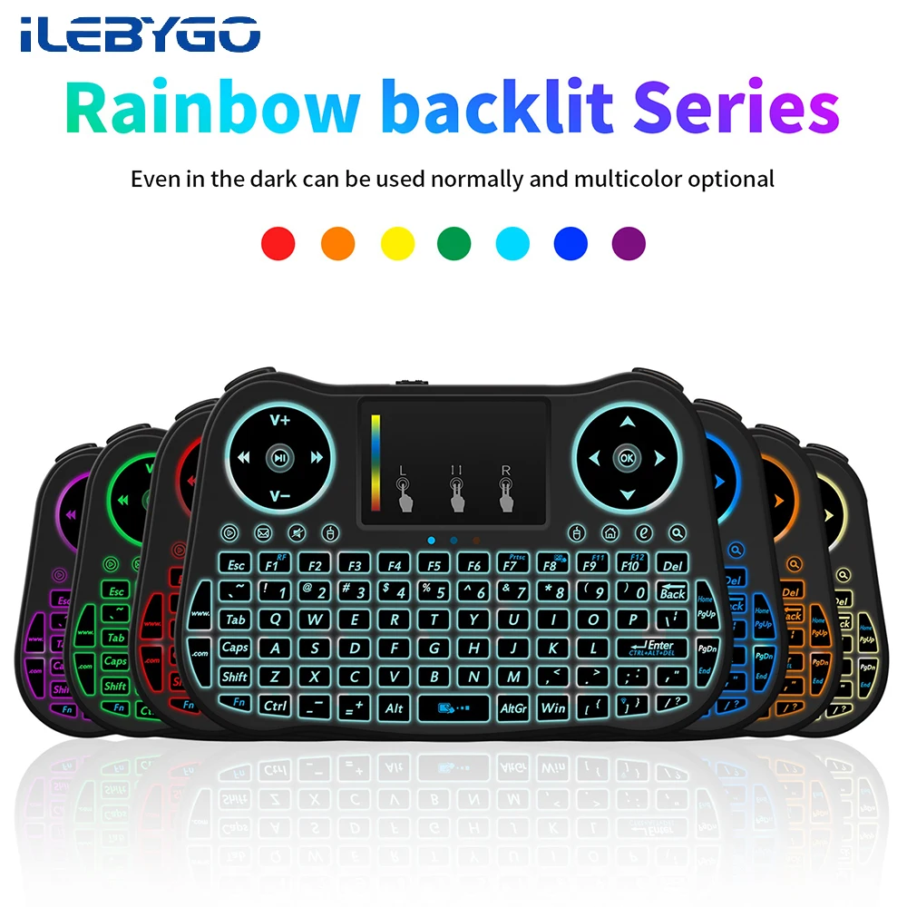 2019 Новый Ilebygo MT08 мини клавиатура Беспроводной радуги 2 4G Fly Air Мышь тачпад Combo Teclado