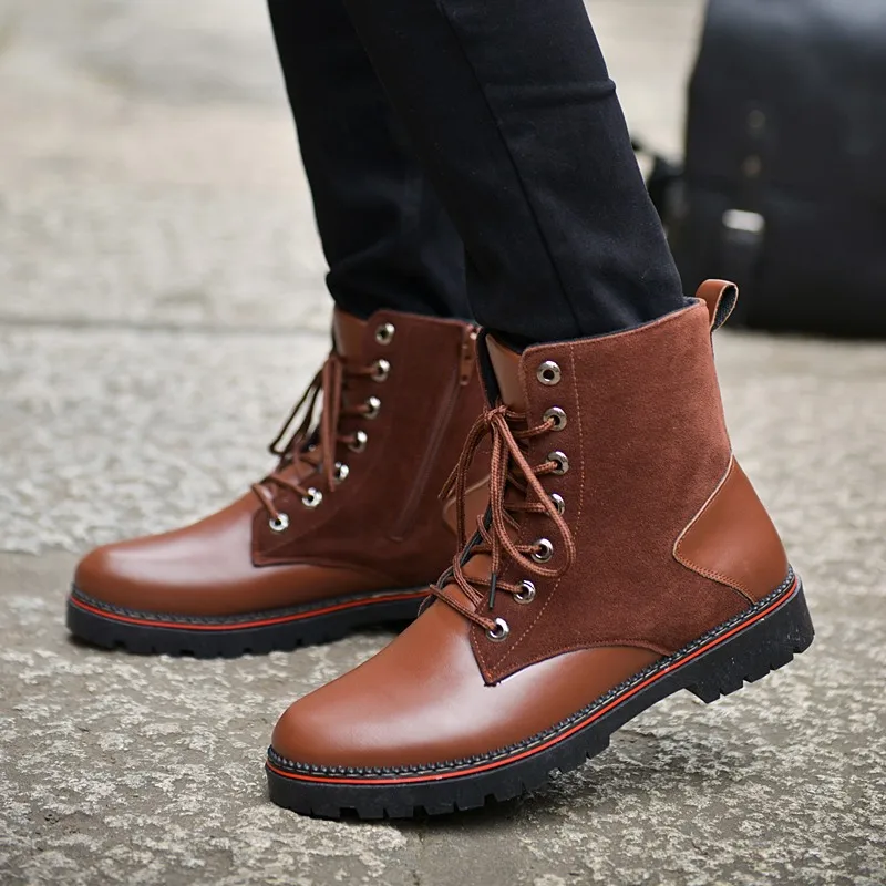 YIQITAZER/; водонепроницаемые армейские ботинки в байкерском стиле; мужская кожаная обувь; военные ботинки на резиновой подошве со шнуровкой; Мужская обувь черного цвета - Цвет: brown