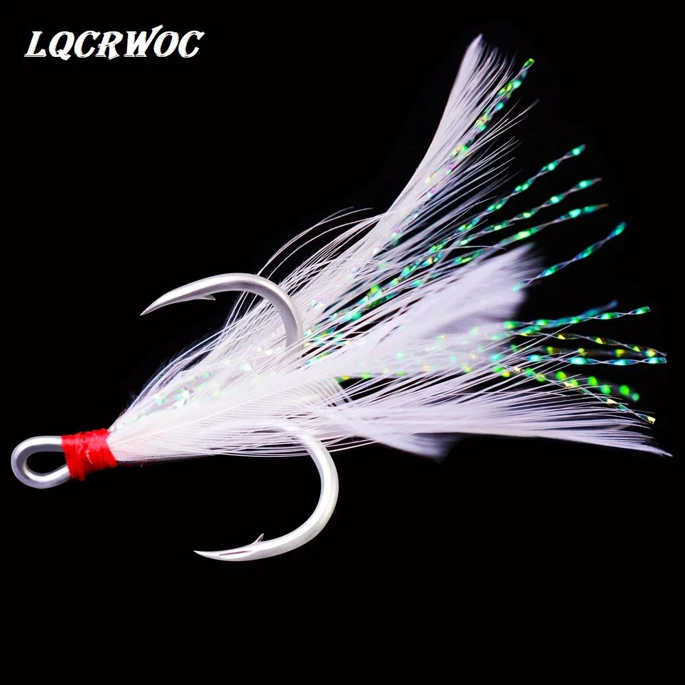 hot new 2019 10Pcs/lot fishing triple hook circle with feather treble strong fish hooks anzuelos de pesca 10 lot japan jigging