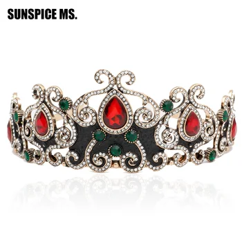 

New Italy Women Vintage Tiaras Crown Antique Flower Big Red Resin Hair Jewelry Classic High-Fashion Design Bridal Wedding Bijoux
