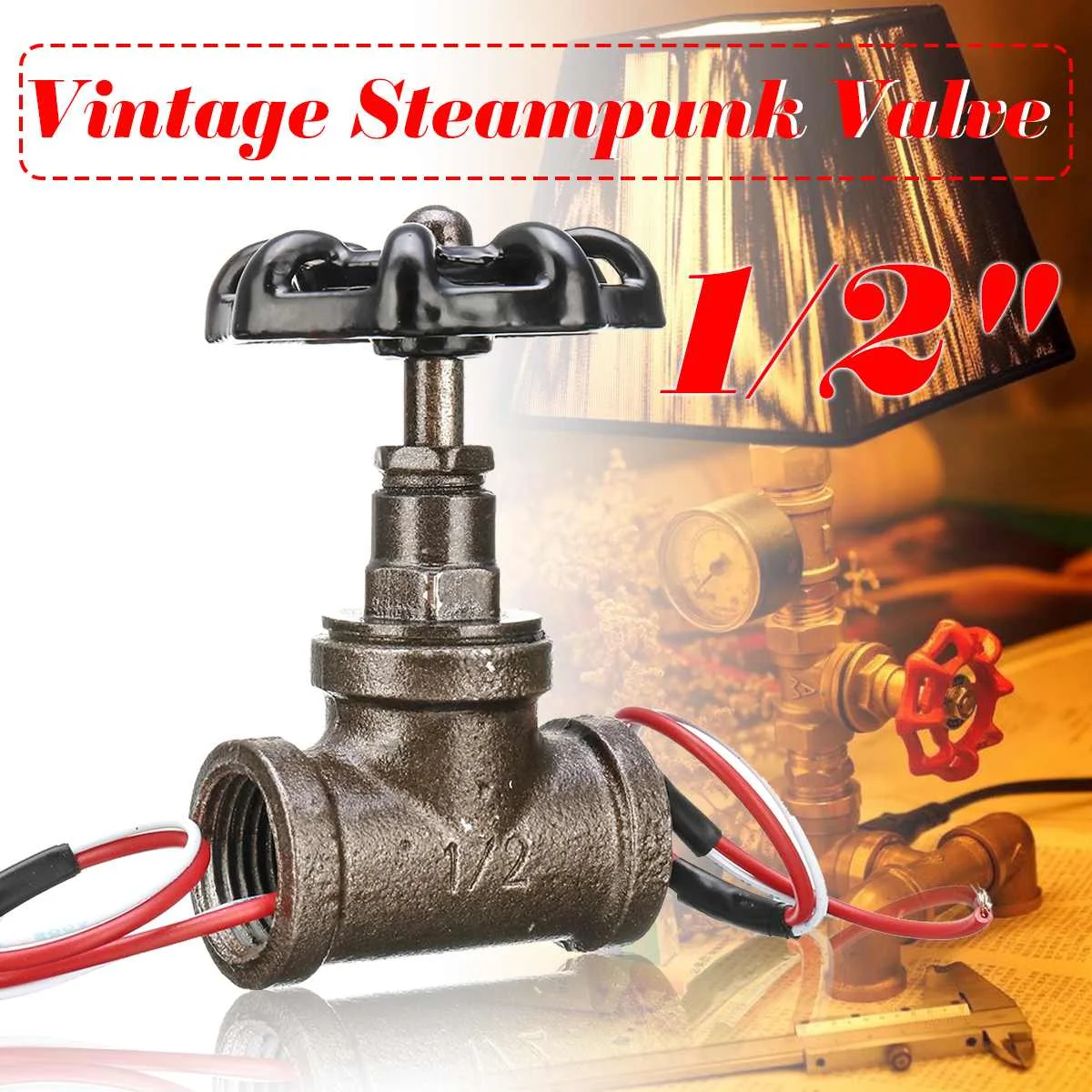 

1/2 Inch Stop Valve Light Switch With Wire For Water Pipe Lamps Steampunk Lamp Loft Style Iron Valve Vintage Table Lamp