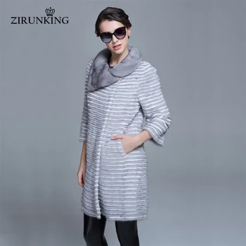 

ZIRUNKING Women Real Mink Fur Coats Medium Style Winter Fashion Slim Fur Outerwear Rex Rabbit Fur Shuba ZC1635