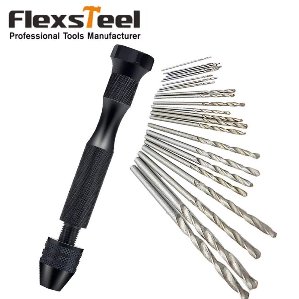 

Flexsteel Hand Drill Chuck Adjuestable Micro Pin Vice+25pcs Micro Twist Drill Bit Set for DIY Jewelry Carving Tool