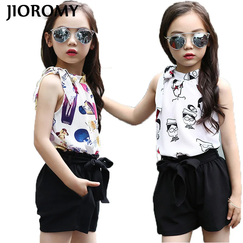 Jioromygirl/комплект одежды для девочек шифоновый жилет в горошек и шорты летняя