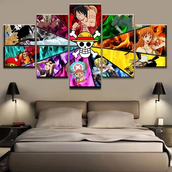 

Modular Wall For Living Room Decorative no frame Popular 5 Panel One Piece Character Photo HD Poster Canvas Pictures Painting