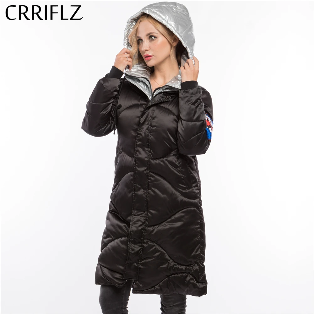 Fashionable Woman Slim Silver Jacket Warm Winter Jacket Women Hooded Coat Down Parkas Long Female CRRIFLZ New Winter Collection