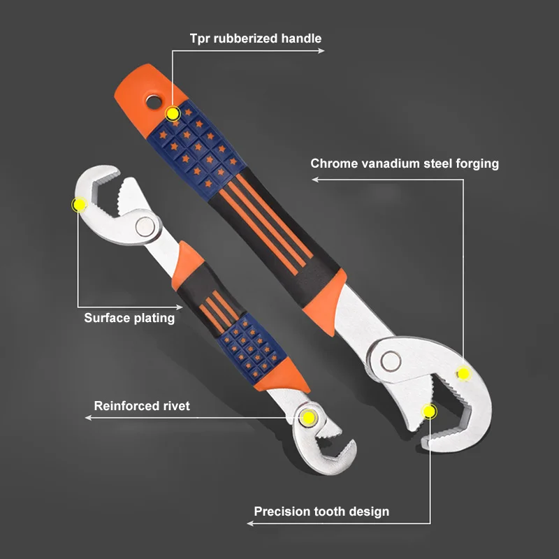 

2pcs Multifunctional Wrench Non-slip Ergonomic Handle Wear Resistant Tube Pipe Wrench Spanner GHS99