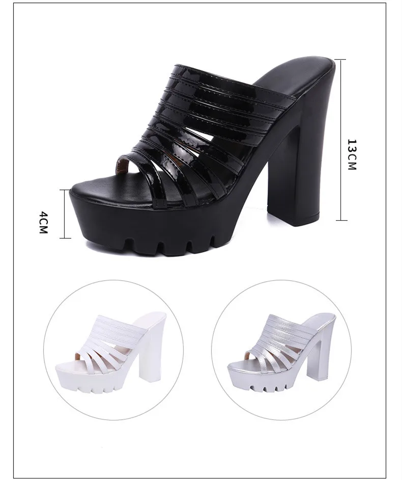 Новинка года; обувь на платформе с квадратным каблуком; летние шлепанцы; Цвет черный, белый; Свадебная обувь; женские шлепанцы на высоком каблуке; большие размеры 32-43