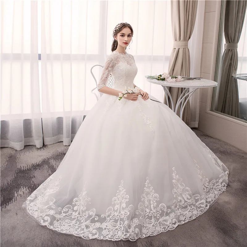 Vestidos De Noiva Mrs Win Свадебное бальное платье на шнуровке с коротким рукавом Элегантное свадебное платье с вышивкой кружевное платье Vestido De Noiva