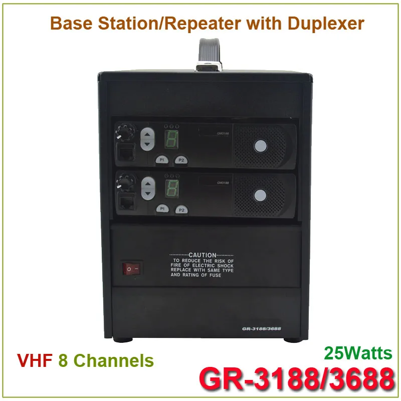 

Brand New GR-3188/3688 Two-way Radio Base Station/ Repeater VHF 136-174MHz 25Watts 8 Channels with Duplexer(for motorola)