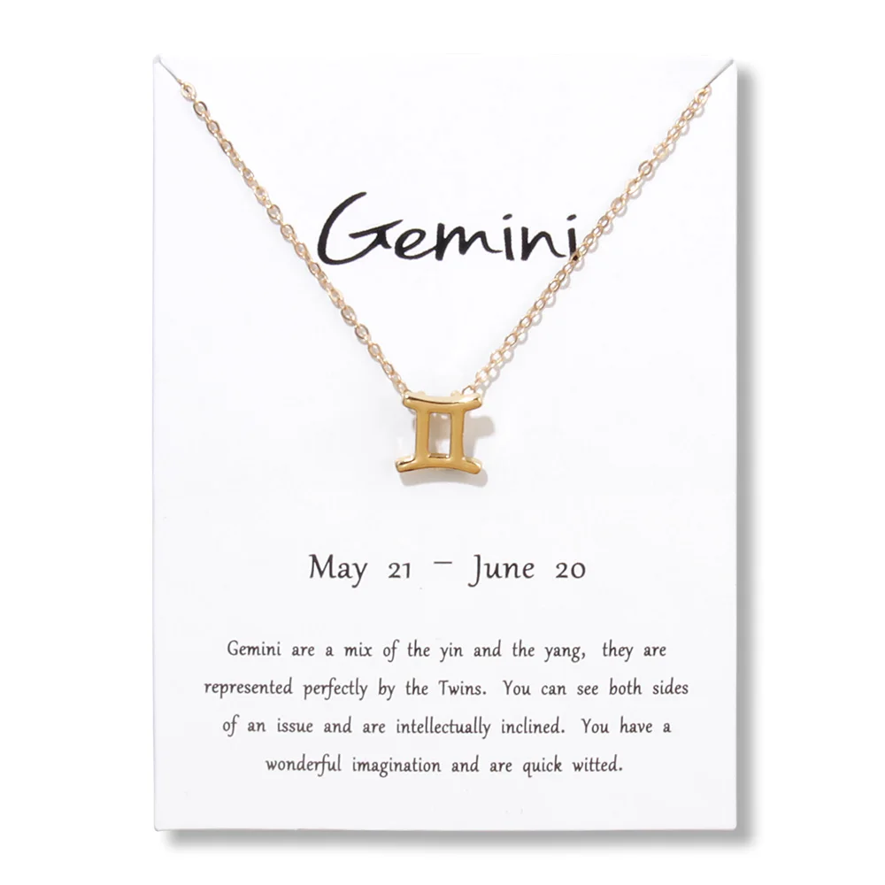 

Fashion Jewelry 12 Constellation Gemini Pendant Necklaces For Women Zodiac Chains Necklace Gold Color Valentine's Gifts