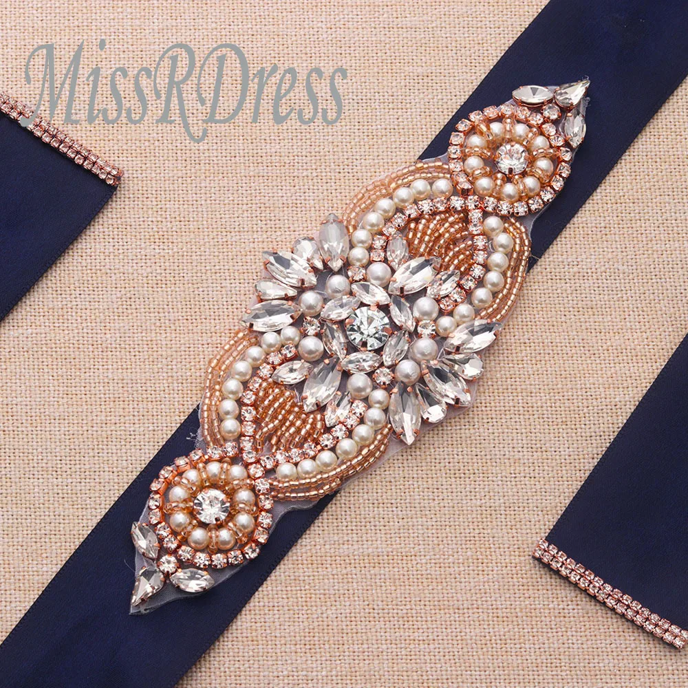 MissRDress кристалл пояс невесты элегантный жемчуг свадебный пояс розовое золото стразы свадебные Sash для Свадебные аксессуары JK844