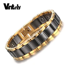 Vinterly браслет из гематита для мужчин энергия здоровья Черное золото цвет керамические браслеты мужские ручной цепи звено ювелирные изделия