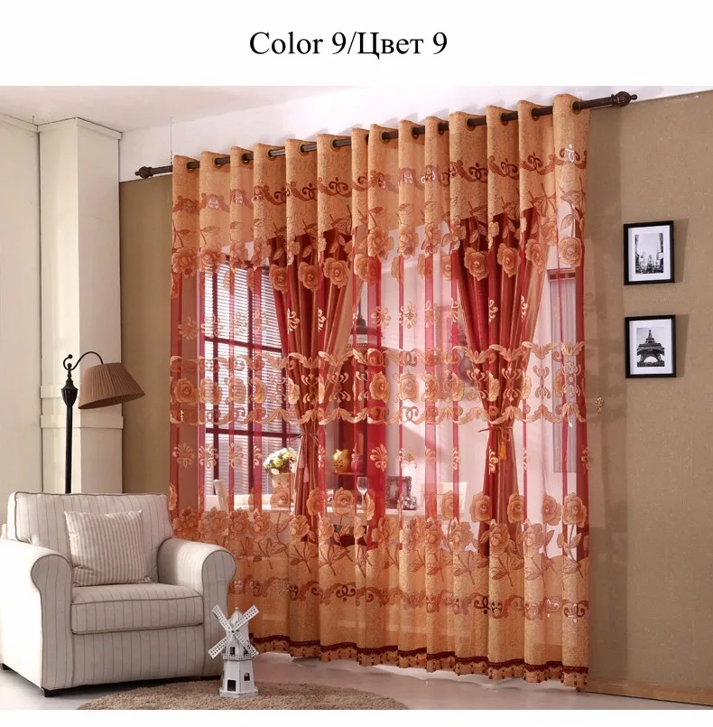 European Royal Luxury Curtains 11 Colors Embroidered Voile Curtains for Living Room Drapes Crystal Beaded Curtains Sheer (33)