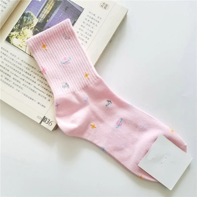 [COSPLACOOL]Harajuku Planet Point Yarn Funny Socks Japanese Creative Moon Stars Socks Women Warm Cute Novelty Femme Sokken Meias toe socks for women